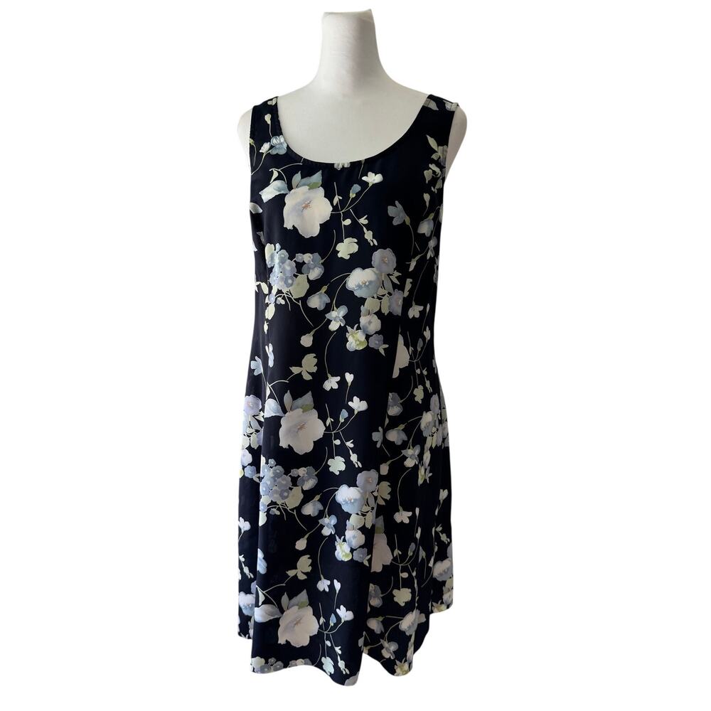 Miss Scarlett Blue Floral Print Scoop Neck Sleeveless Knee Length Dress